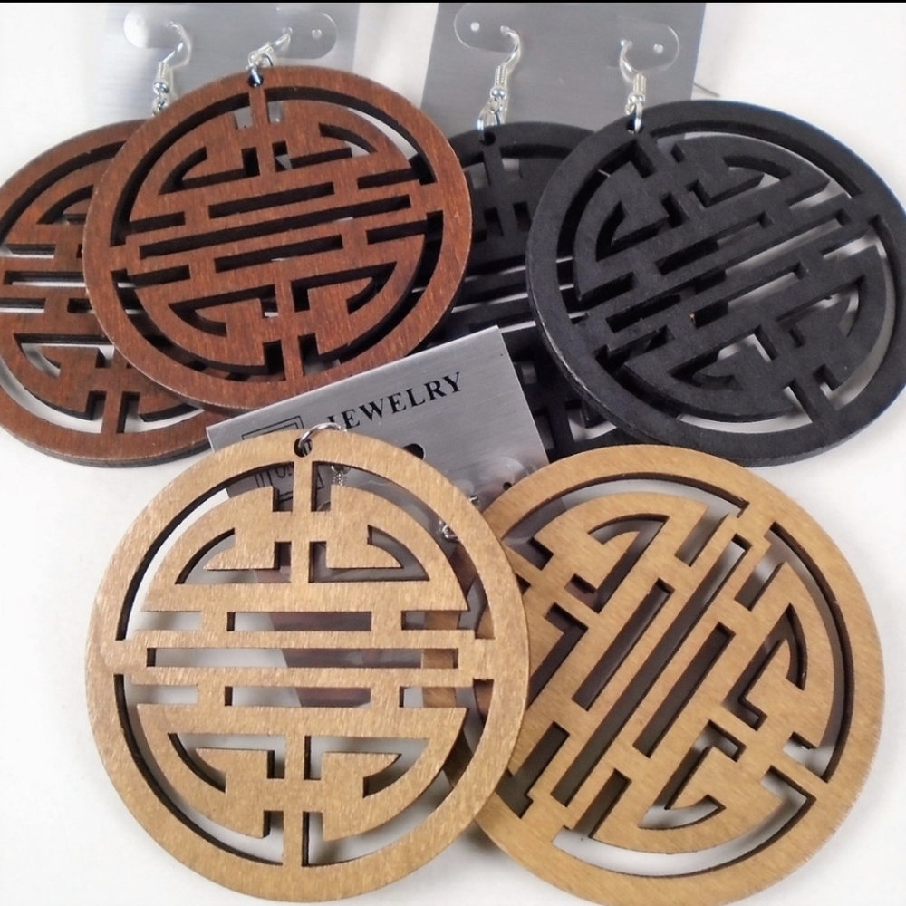 (Pack of 3) Wooden Lazer Cut Earrings